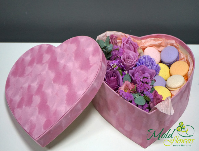 Pink Heart with Flowers and Macarons photo